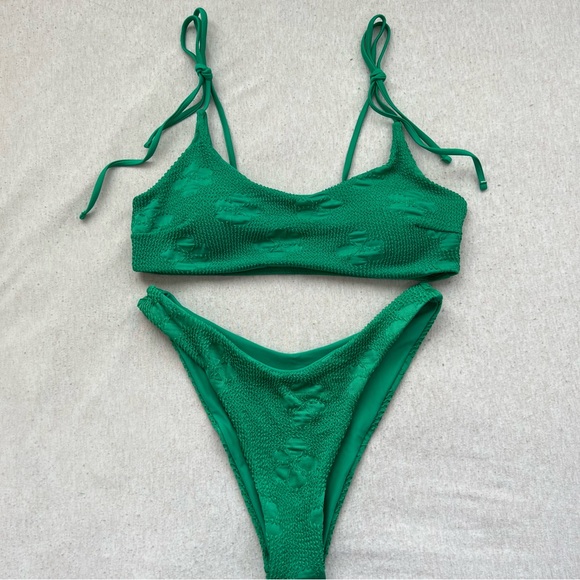 NEW full bikini set green floral swimwear with adjustable straps - Picture 8 of 12